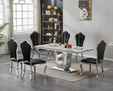 Maotifeys White Marble Dining Table for 6 Modern Luxury Faux Marble Kitchen Table for 4-6, 68" Large Dining Room Tables with U-Shape Silver Stainless Steel Base