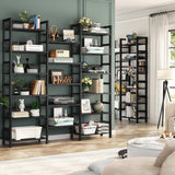 Bamboo Bookshelf, 71” Tall Triple Wide Bookcase with 17 Open Storage Shelves, 6-Tier Etagere with Back Rails, Large Display Shelf for Books