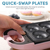 Swap & Flip Waffle Maker with Removable Plates: 3-in-1 Panini Press, Mini Donut Maker, and Waffle Iron AROMA