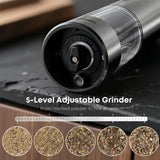 MaNhiBeiBei Electric Salt and Pepper Grinder Set One-hand Operated, Adjustable Coarseness, Stainless Steel body Ceramic Burrs,Pepper Shakers Mills with LED Light,House Warming Cooking Gift (2)