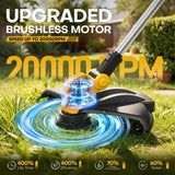 15'' Weed Wacker, Electric Weed Eater, Cordless String Trimmer with 2 x 20V 5.0Ah Batteries, Auto Line Feed, Lawn Mover & Edger, Brushless Grass Trimmer, Battery Powered Brush Cutter for Garden & Yard