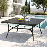 PHI VILLA Square Outdoor Table for 8, Black Metal Table w/Umbrella Hole
