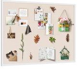 Miratino Large Bulletin Board 48x36 inch with Linen Cork Boards Wall Decor Hanging Pin Wood Framed Display Bulletin Cork Photo Picture Board Light for Room School Office 30-Pushpin White