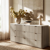 ModernMate 9 Drawer Dresser for Bedroom, 63" Wide Dresser with Faux Travertine Texture Top & Smooth Glide Drawers, Large Clothes Dressers for Bedroom Storage, Modern Tall Chest of Drawers, Grey