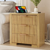 24'' Nightstands Set of 2 with Charging Station, 3 Drawers Dresser, Wood End Table with Large Storage, Modern Mid-Century Bedside Table for Bedroom, Living Room, Office, Natural Oak