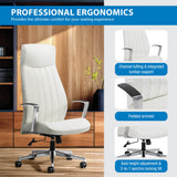 Office Star Products Antimicrobial Fabric High-Back Commercial Office Chair, Channel Tufting with Lumbar Support, Fixed Padded Aluminum Arms, Chrome Base, Dillon Snow White Fabric
