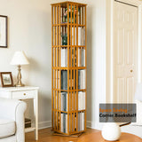 Rotating Bookshelf Tower, 6-Tier 360° Bamboo Spinning Bookcase – Narrow Revolving Book Shelf