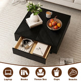 LKTART 31.5" Coffee Table with Storage, Square Center Table with Hidden Drawer and Solid Wood Veneer, Wood Coffee Table for Living Room Home Office, Black