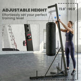 Soozier Punching Bag with Stand for Adults, 72.8"-90.9" Height Adjustable Freestanding Boxing Stand with Canvas Sandbag, Stable Triangular Base and 1" Weight Plate Storage for Home Gym MMA, Black