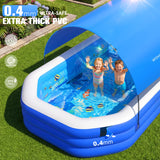 2026 Inflatable Pool with Canopy, Large Inflatable Pool for Kids,Adults, Blow Up Pools with Seats,Oversize Thickened 118"x75"x22"Inflatable Swimming Pools, Kids Pool for Backyard,Ocean Theme
