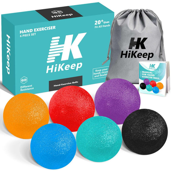 HiKeep Hand Exercise Balls, Stress Relief Ball, Physical Therapy Different Resistance Squeeze Balls for Adults - Set of 6 HiKeep