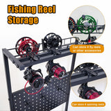 Aventik Fishing Rod Holders For Garage, 3-Tier Fishing Rod Rack Store 12 Rods& 8 Reels, Heavy Duty Pegboard Freestanding Rod Rack