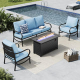 MFSTUDIO 4 Piece Metal Patio Furniture Set with Fire Pit Table, Blue