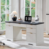 Desk with Storage, Wood Home Office Desk with 5 Drawers & 1 Cabinet, Fluted Computer Writing Desk for Study
