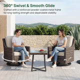 Varmoza Outdoor Swivel Rocker Patio Chair with Premium Cushion, High Back Wicker Patio Swing Glider for Deck, Porch, Patio and Poolside (Beige, 3 Pcs - Swivel Glider & Side Table)