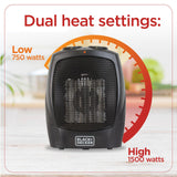 BLACK+DECKER Personal Ceramic Heater, Space Heater for Office Desk, Home Office & Personal Use Desk, 2 Heat & Fan Only Settings, Adjustable Thermostat, BHDC201, Black