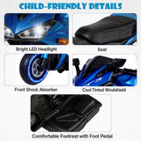 Kids Electric Motorcycle, 12V Kids Ride on Car LED Lights, Music Player & Horn with Training Wheels, Pedal, MP3, USB Port, Electric Motorcycle for Children Ages 3+, Gift for Boys & Girls（Blue）