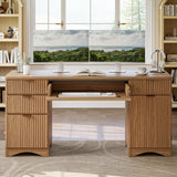 Bestier 63 Inch Fluted Executive Desk with Drawers, Wood Computer Desk with Ample File Drawer