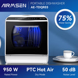AIRMSEN Portable Countertop Dishwashers, 5 Washing Programs Mini Dishwashers with 5 L Built-in Water Tank and Double-layered Glass Door, No Hookup Needed for Home, Apartments & RVs