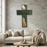 Preserved Moss Cross Wall Art - Rustic Wooden Christian Home Decor & Spiritual Gift, Nature-Inspired Faith Symbol for Modern Farmhouse, Baptism & Housewarming Present - 30''x 50''
