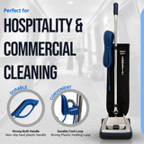 12" Commercial Vacuum Cleaner with Shake Out Bag, XL Vac for Carpets & Hard Floors, Lightweight with Chrome Hood, Automatic Height Adjustment & High-Speed Brush Roll