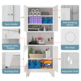 XIUSVON 69" Tall Metal Pantry Cabinet with Microwave Stand,Microwave Storage Cabinet with 4 Doors & 3 Adjustable Shelves for Kitchen (4doors-White, 13.78" D x 27.54" W x 68.9" H)