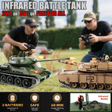 1/16 RC Tank, Heng Long Soviet Union T-34 Army Toy with Smoke, Sound, Light, 2.4G Remote Control Tank That Shoots with Upgraded Metal Track, Idler and Sprocket Wheel, Steel Gearbox, Two Batteries