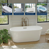 67 Inch Acrylic Freestanding Bathtub, Deep Soaking Tub with Non-Slip Base, CUPC Certified Free Standing Tub, Chrome Drain Bath Tub, Modern Tub for Bathrooms, White