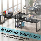 SHW 46-Inch Home Office Computer Desk w/ Side Shelf & Drawer, Black