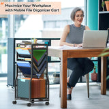 8 Tier Rolling File Cart with Hanging File Folder Organizer, Mobile File Organizer with 2 Sides Access Bookcase, Beside/Under Desk File Organizer Cart with Wheels for Office Home School Organization DAOUTIME