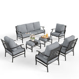 MIXPATIO 7-Piece Patio Conversation Set, 2 Ottomans, E-Coated Frame, Grey