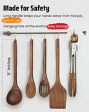 Elegant 5-Piece Walnut Wood Kitchen Utensil Set – Non-Scratch, Heat-Resistant Cooking Utensil Set with Kitchen Tongs, Spoons, Spatula & Ladle