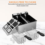 SUSTEAS Deep Fryer, 2 Baskets Electric Oil Fryer with 5.4QT/6L,3000W Timer Control Adjustable Temperature, Lid with Viewing Window and Odor Free Filter, Stainless Steel, Perfect for Kitchen, Fry Fish