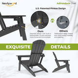 nevilywood Folding Adirondack Chairs Set of 4, HDPE Cup Holders, Black
