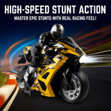 Liberty Imports 2.4G RC Remote Control Stunt Motorcycle with Riding Figure, 1:10 Scale High Speed Cross Country 360 Degree Rotation Drift Shockproof Racing Motorbike (Yellow)