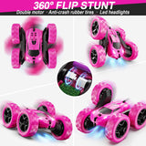 QUNREDA RC Cars, Rose Remote Control Car for Girls, 2.4 GHZ Double Sided RC Stunt Car 360° Rotating Remote Control Crawler with Headlights Car Toys for 6 7 8 9 10 11 12 Girls Birthday Gift