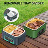EDCREATY Electric Heated Lunch Box, 1.5L - 6.3 Cups 100W Rechargeable Smart Self-Heating Food Warmer with Removable Divider, Spoon, Fork, BPA Free, Portable Lunchbox for Car Travel Office Lake Green