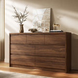 Now Mais 3 Pieces Bedroom Set, 55 Inch Width 7-Drawer Dresser & 2-Drawer Nightstands Set of 2,Nightstand with USB Nightstand with USB&Type C Charging Station&Outlets,Modern Design for Bedroom, Walnut