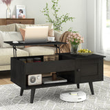 GIANTEX Lift Top Coffee Table, Modern Cocktail Table with Hidden Compartment, Open Shelf & Cabinet, Wooden Flip Top Center Table, Pull up Coffee Table for Home Office, Living Room (Black)