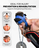 DMoose Fitness Neck Harness for Weight Lifting - Soft Padded Head & Chin Strap with 30" Heavy Duty Steel Chain - Neck Exerciser, Trainer & Strengthener to Support Injury Recovery (Blue)