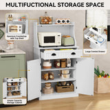 ARTPOWER 54" Kitchen Microwave Cabinet/Stand with Storage and Drawers, Pantry Storage Cabinet with Hutch & Adjustable Shelves for Kitchen, Dining Room, Living Room, Hallway in White