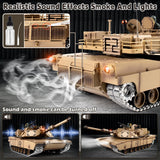 Supdex 1/16 RC Tank, Heng Long US M1A2 Abrams Army Toy with Smoke, Sound and Lights, Remote Control Tank That Shoots with Upgraded Metal Tracks, Idler and Sprocket Wheel, Steel Gearbox, Batteries*2
