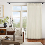 Macochico Extra Wide Natural Linen Linen Curtains Pinch Pleated for Sliding Glass Door Living Room Bedroom Light Filtering Privacy Window Treatments with Tieback, 120”Wx108”L, Beige, 1 Panel