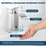 Herogo Touchless Bathroom Sink Faucet, Automatic Sensor Brushed Nickel Waterfall Stainless Steel Bathroom Faucet with Brass Pop Up Drain for Vanity RV Lavatory Farmhouse