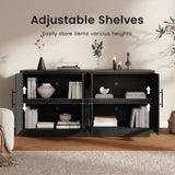 Hotmeily 30.7" Tall Arched Entertainment Center,Black Grey Oak