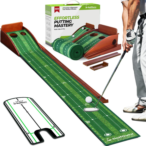Putting Green, 9.8ft Golf Putting Mat with Automatic Ball Return Track & Putting Mirror, Indoor Putting Greens for Home golfguru