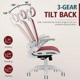 GABRYLLY Ergonomic Office Chair, High Back Home Desk Chair with 2D Flip-Up Arms, 3D Headrest, 90-120° Tilt and Wide Cushion, Big and Tall Mesh Chairs for Man Woman, Computer Task Chair Red