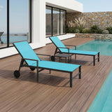 PURPLE LEAF Patio Chaise Lounge with Wheels & Armrests, Turquoise Blue