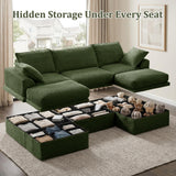 NABUMI 107" Modular Sectional Sofa with Storage, Oversized U-Shaped Boneless Couch with Ottoman, 27" Deep Seat Memory Foam Corduroy 5-Seater Cloud Couches for Living Room, Tool-Free Assembly, Green