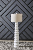 Signature Design By Ashley Veraleigh Floor Lamp with 3-Way Switch, Scalloped Design, Drum Hardback Fabric Shade, Polyresin, 23" W x 23" D x 66" H, White